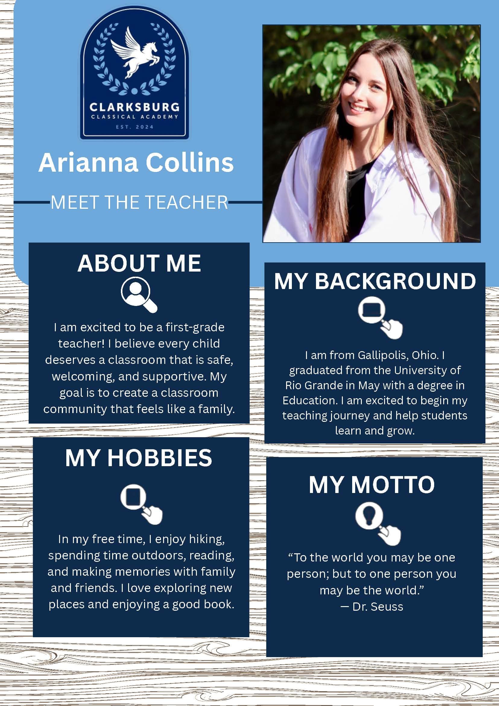 Arianna Collins, Teacher — staff biography graphic