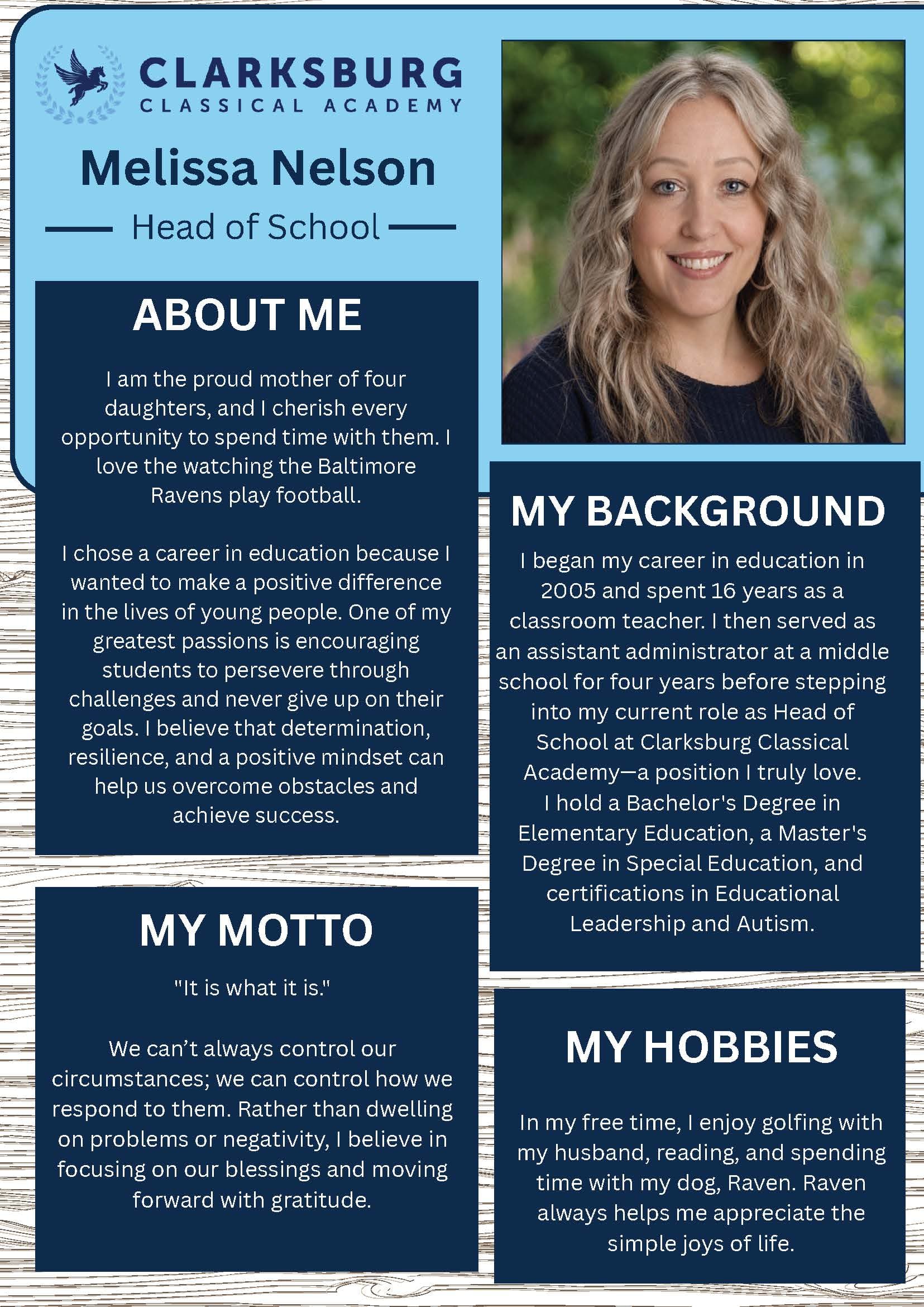 Melissa Nelson, Head of School — staff biography graphic