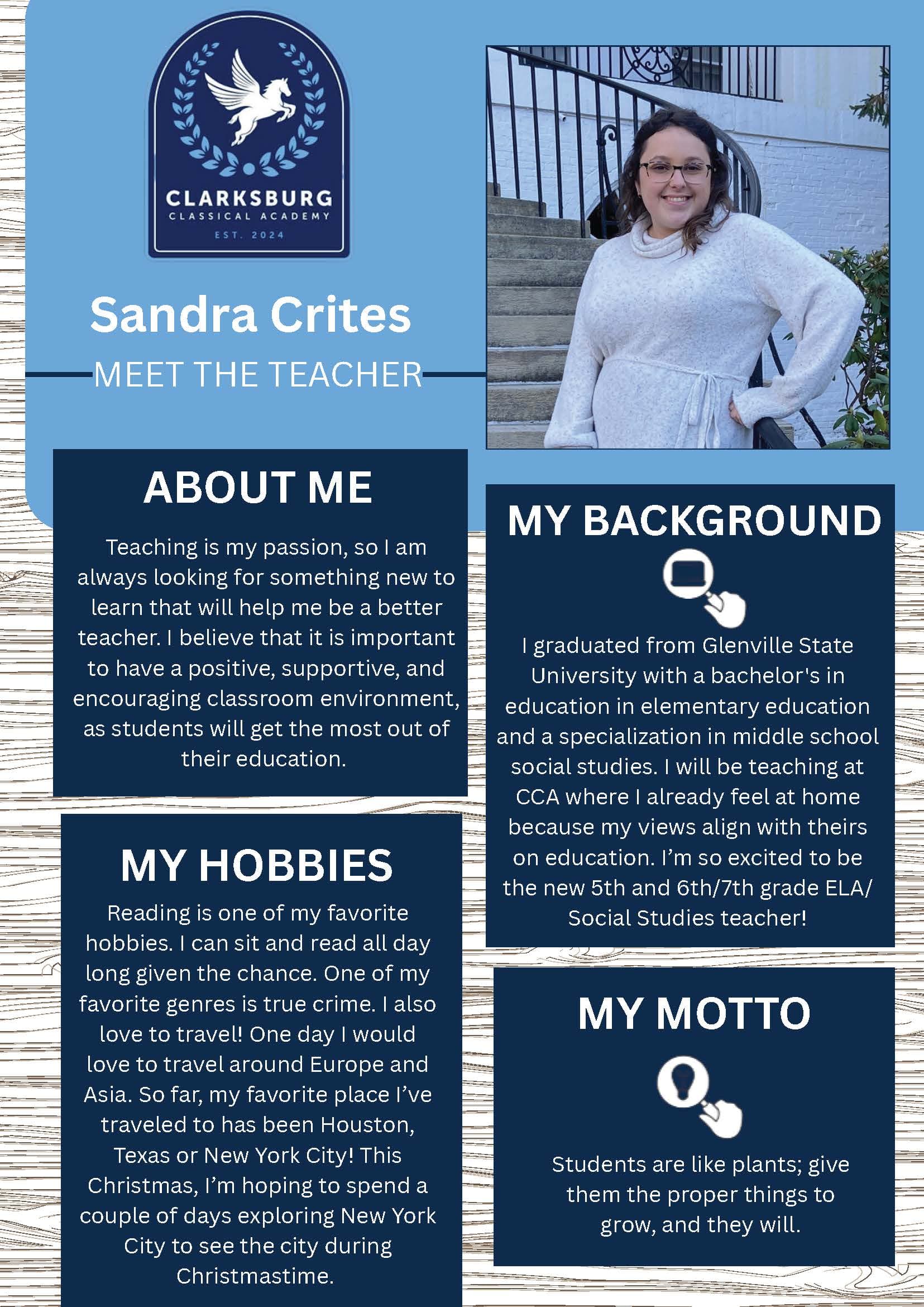 Sandra Crites, Teacher — staff biography graphic