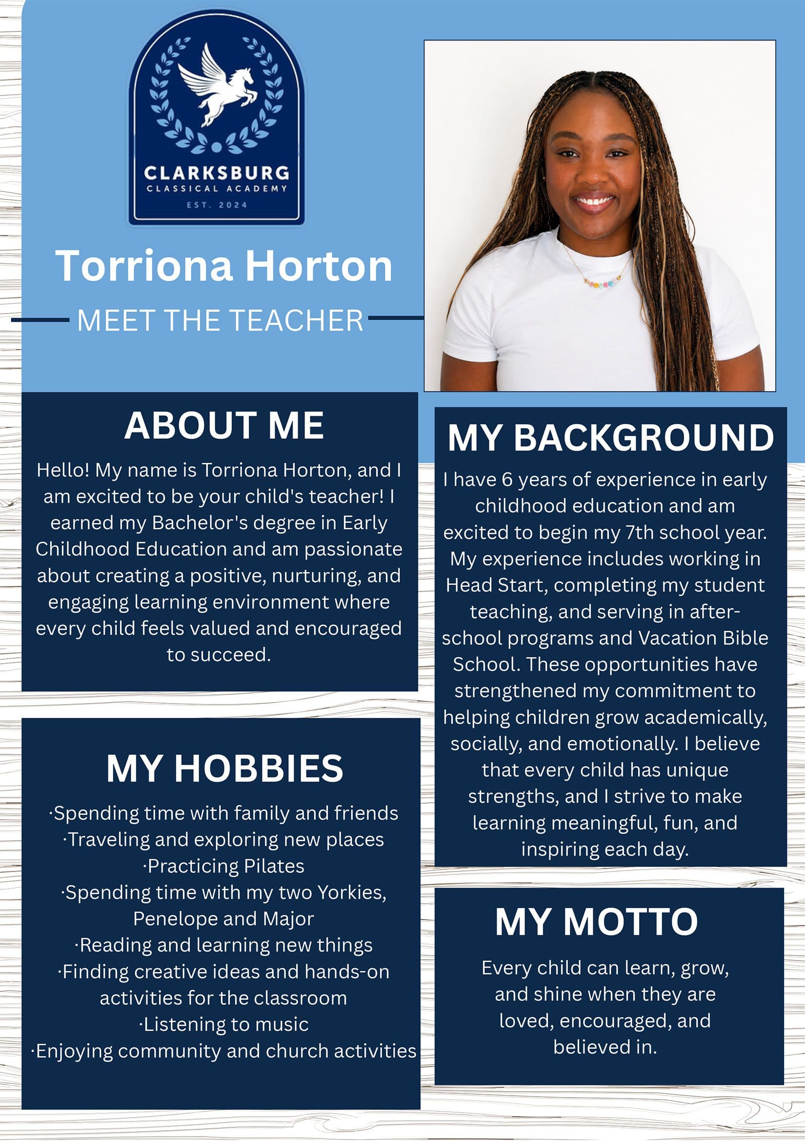 Torriona Horton, Teacher — staff biography graphic