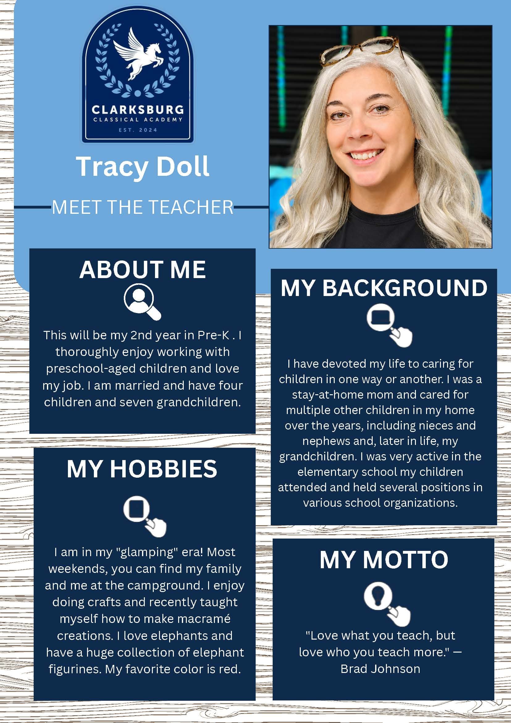 Tracy Doll, Teacher — staff biography graphic